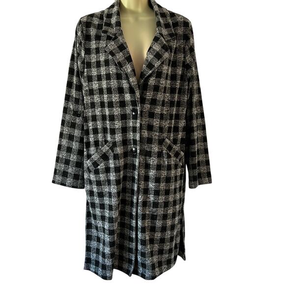 Haute Monde Los Angeles Black & Gray Check Knit Jacket Size Small Coat Duster - Picture 1 of 12